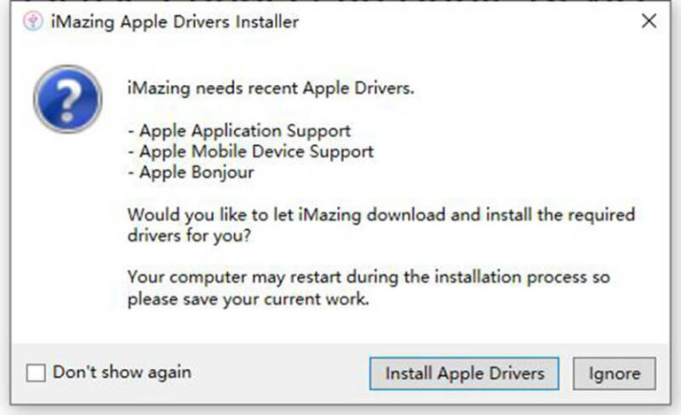 imazing apple drivers installation failed