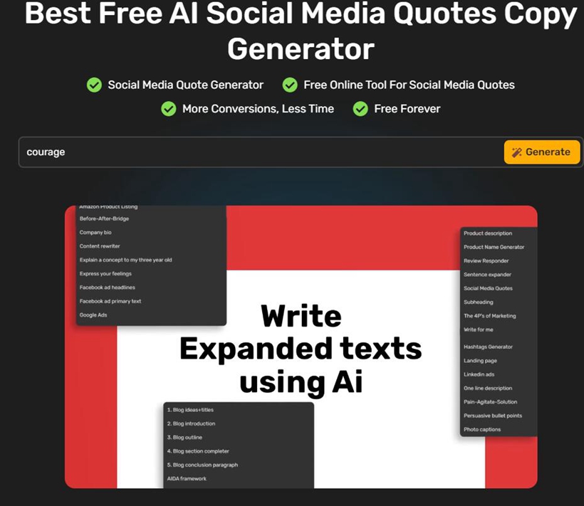 Simplified AI Social Media Quotes Generator